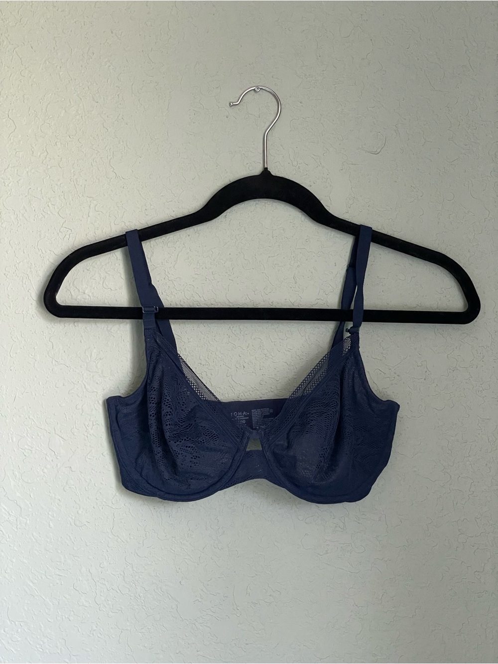 Soma Unlined Perfect Coverage Bra with Stretch Lace Size 32DD Navy